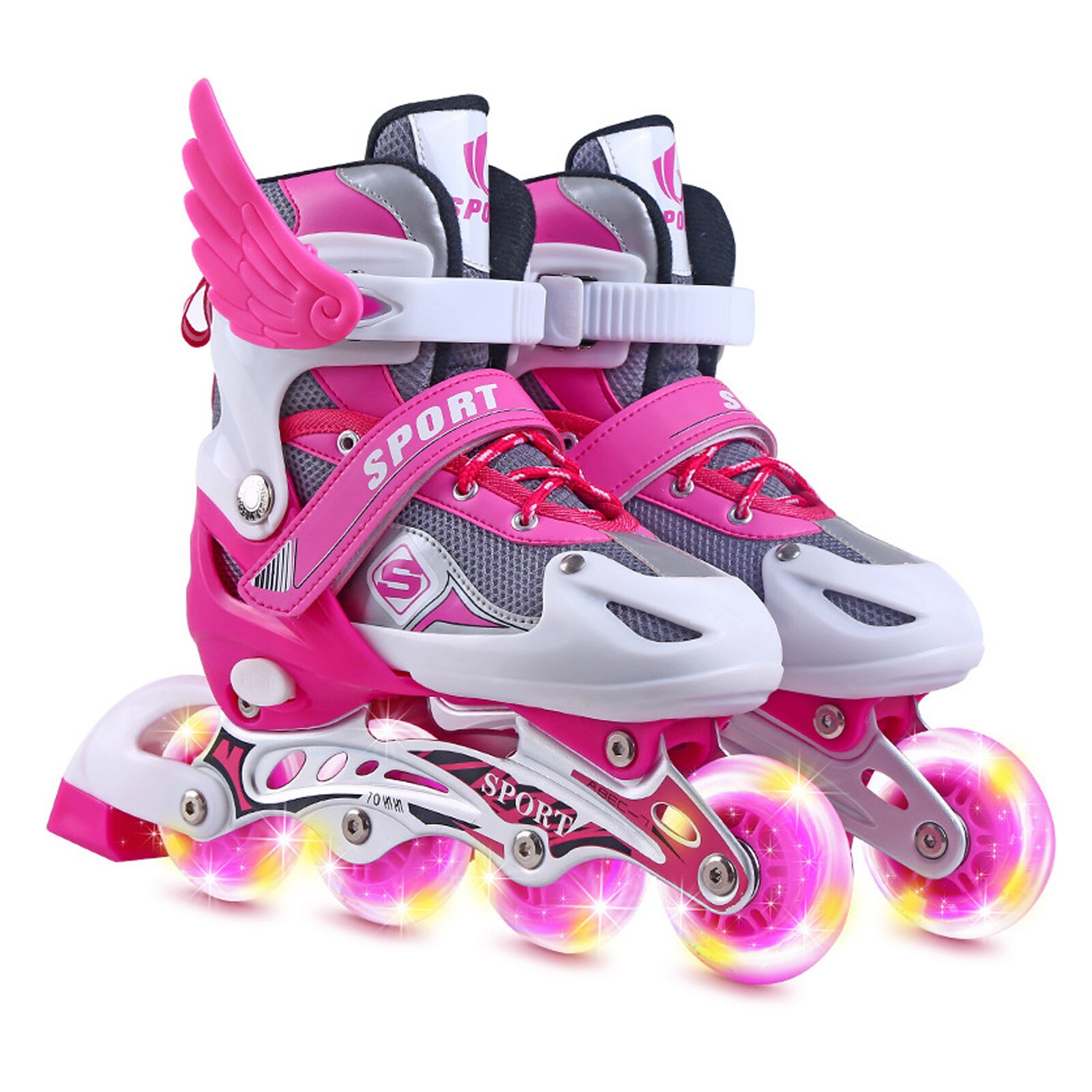 Inline Skates Kinderen Rolschaatsen Schoenen Sneakers Met Lichtgevende Hoge Elastische Pu Wiel Flash Wielen Prachtig Voor Kinderen: Pink M