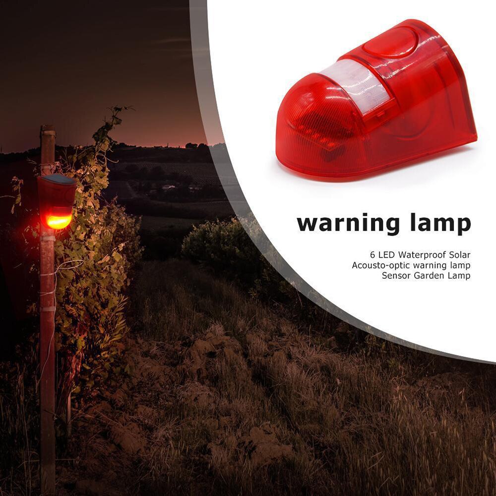 Waterproof Solar 6 LED Alarm Warning Security Anti-Theft Flashing Light Sensor Garden Lamp