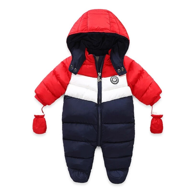 Bebê recém-nascido snowsuit crianças infantil casaco de inverno quente forro com capuz zíper macacão meninos meninas pato para baixo outwear macacão