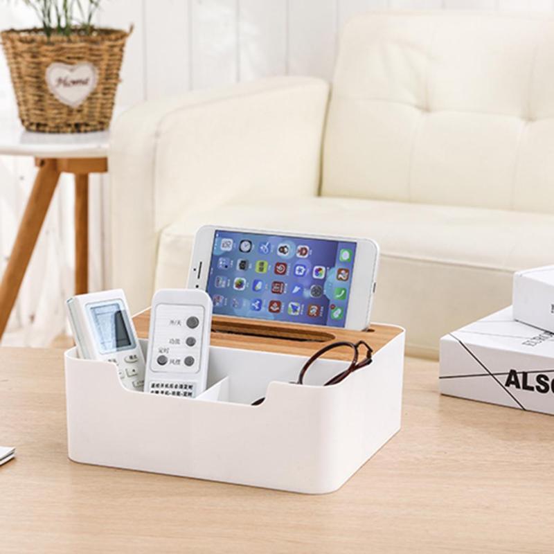 Multi-function Plastic Tissue Box Phone Shelf Holder Napkin Tissue Dispenser Organizer Conditioner Remote Control Holder