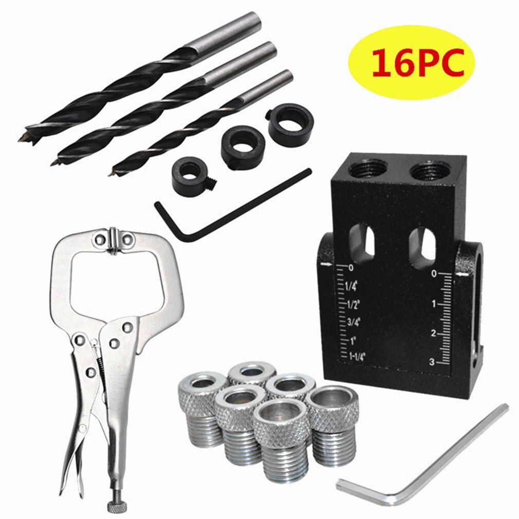 Woodworking Guide Positioner Kit Oblique Hole Locator Positioner Drilling Bits Jig Clamp Woodworking Kit 15 Angle: Locator 16pc