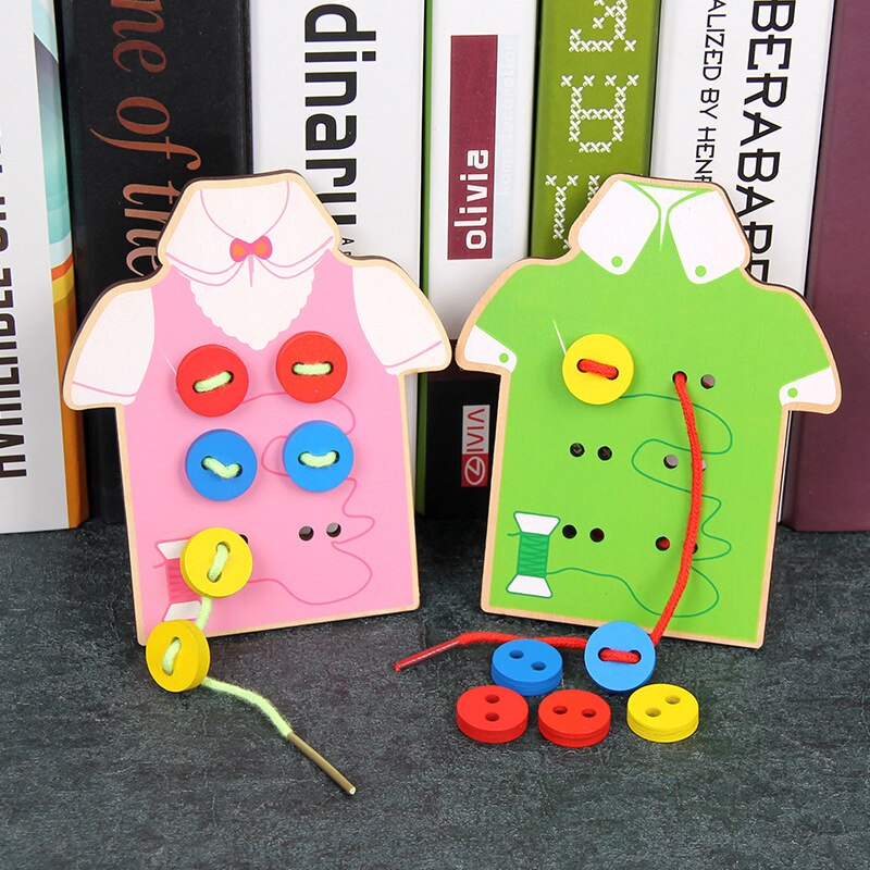 Hand-gebreide puzzel Threading van kleren Naaien knop game baby play home speelgoed kinderen educatief speelgoed