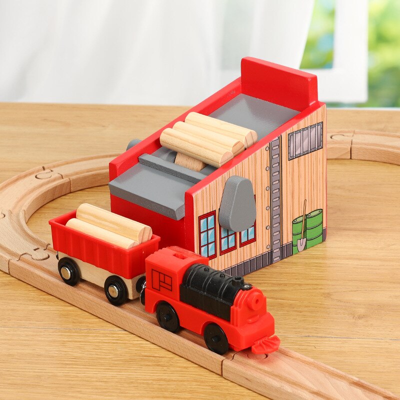 Edwone Een Set Hout Spoorlijn Zagerij Laden Machinetrain Slot Spoorweg Accessoires Originele Speelgoed Voor Kinderen