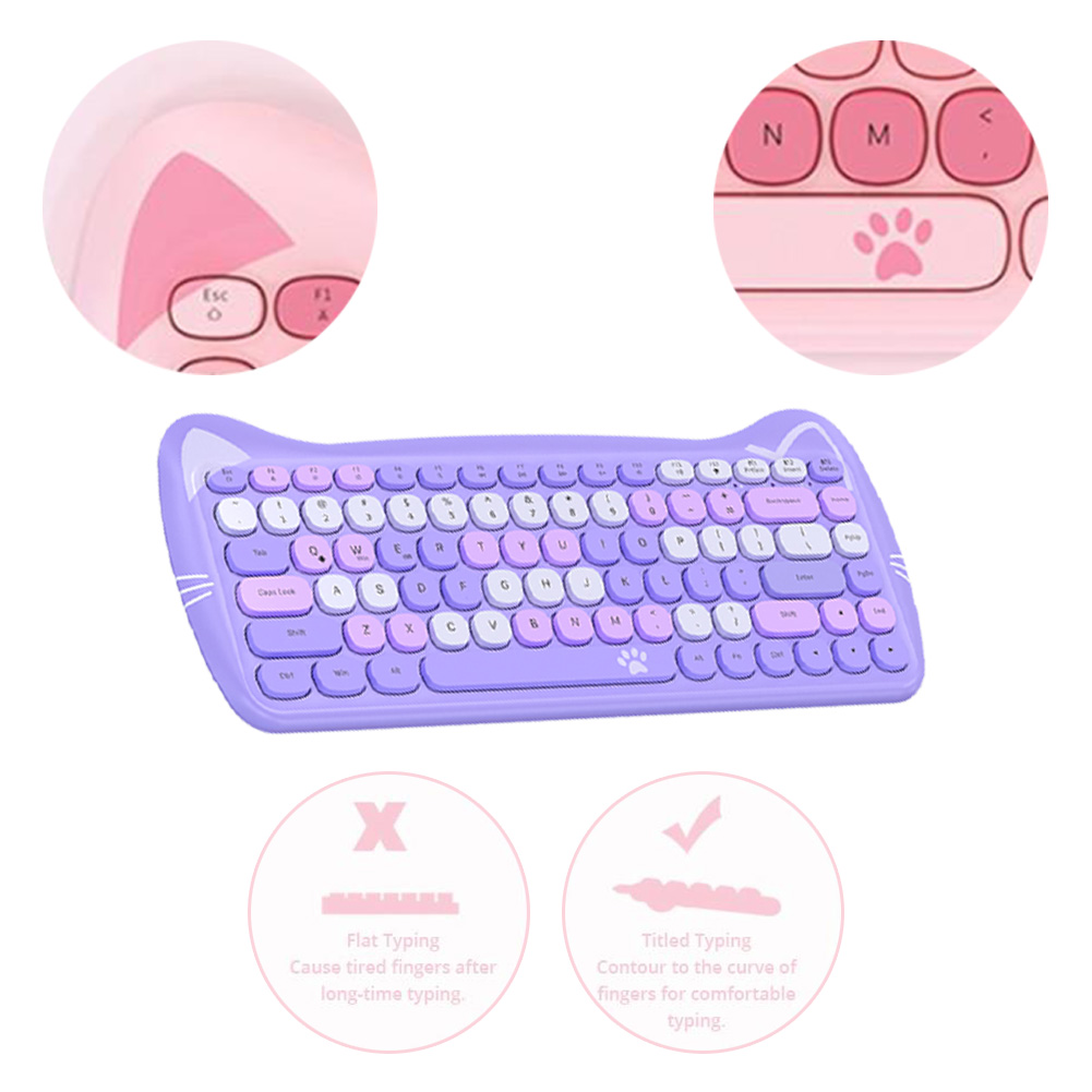 AJAZZ 84 Key Wireless Keyboard Mouse Mini Wireless Keyboard Keyboard Bluetooth-compatible 2.4G Cat Shape Mini Keyboard