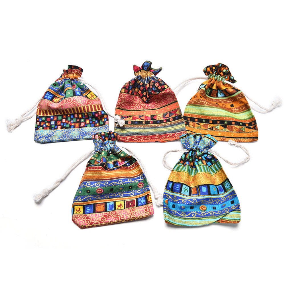 1 st smyckespåse tyg linnetyg förpackning med dragsko perfekt exotisk julbröllopsväska 10cm * 14cm