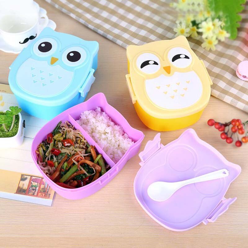Caja de comida de búho de colores Kawaii, recipiente tipo Bento para horno microondas, vajilla, de cumpleaños para niños, caja de almacenamiento de alimentos para bebés
