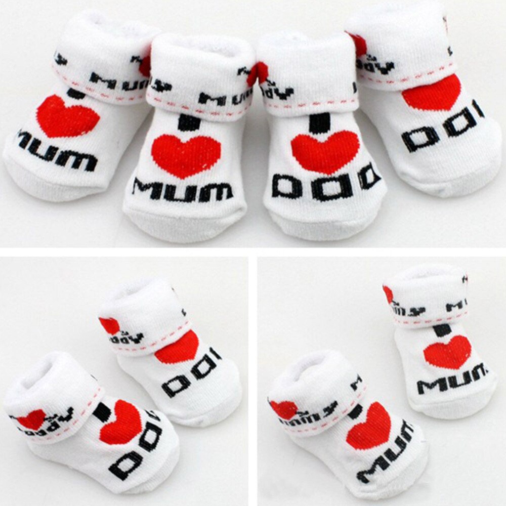 Bebê infantil menino menina deslizamento-resistente meias de chão amor pai amor mãe letra meias amor papai amor mãe algodão-estilo do bebê meias