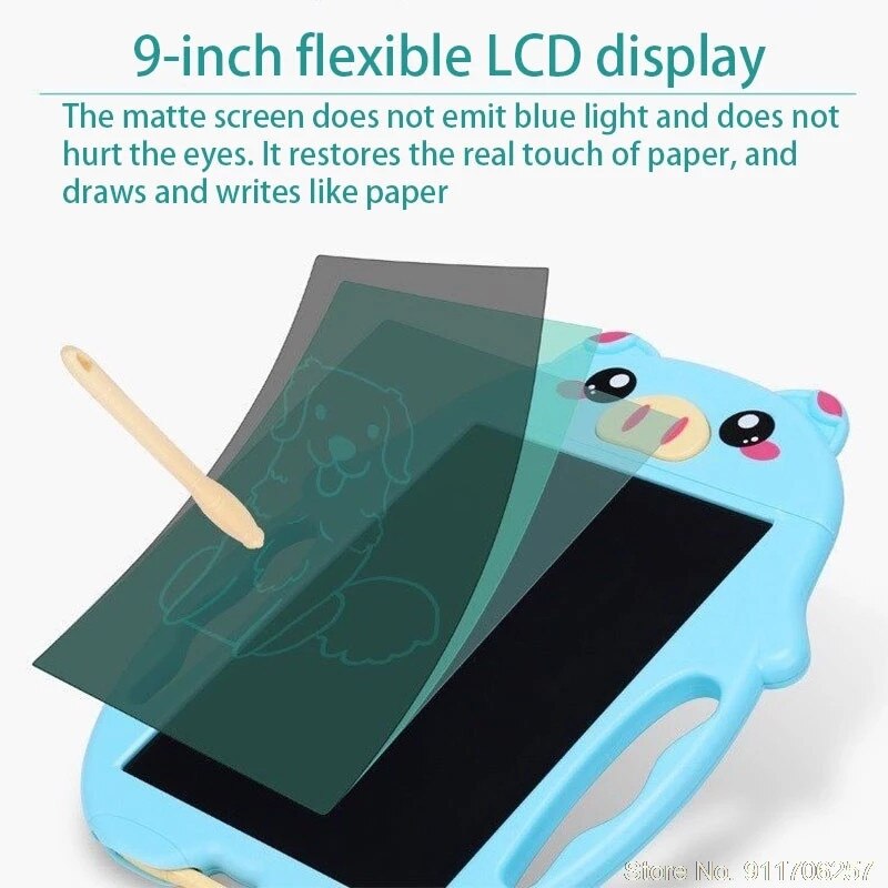 Tablette de dessin animé colorée pour enfants, tableau d&#39;écriture d&#39;animaux, écran LCD de 9 pouces, jouets éducatifs pour filles
