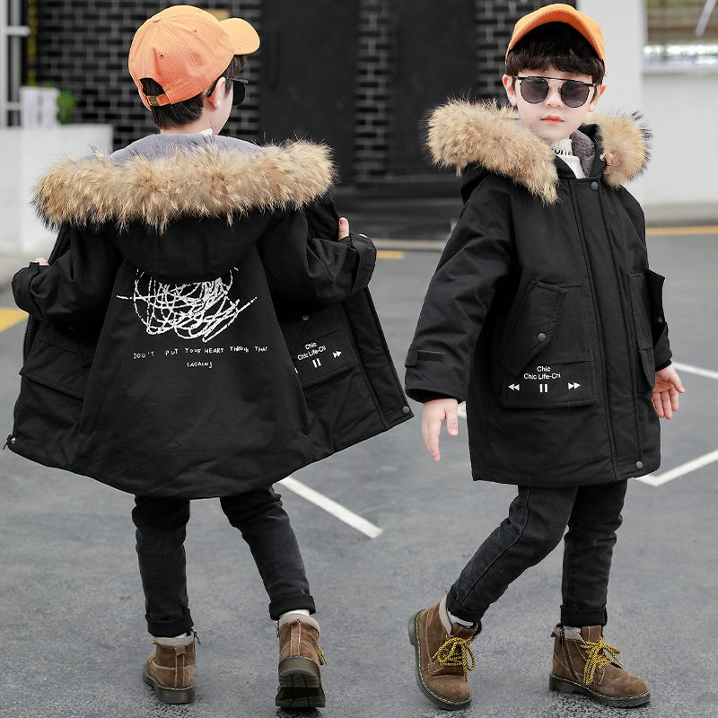 Jaqueta de inverno para meninos 2022 crianças snowsuits além de veludo quente com capuz outerwear casaco adolescente menino grosso preto verde parkas 5-14 y