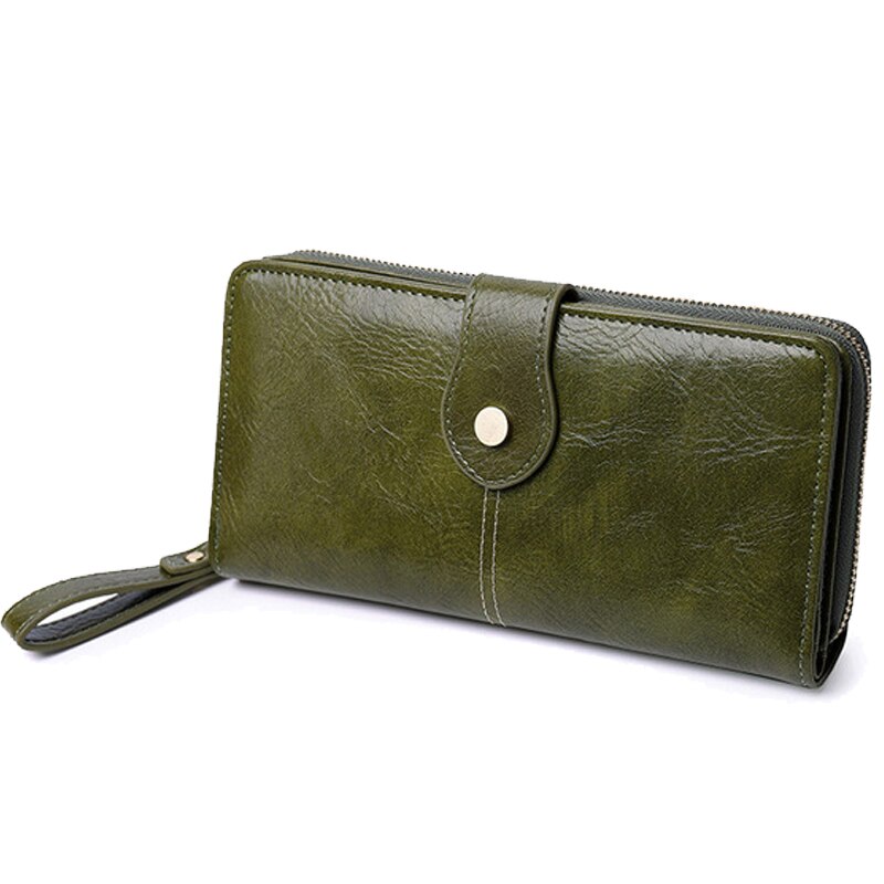 Women PU Leather Wallets Female Long Hasp Purses Multifunctional Clutch Large Capacity Zipper Wallet Phone Purse Card Holder: Style-1 Dark green