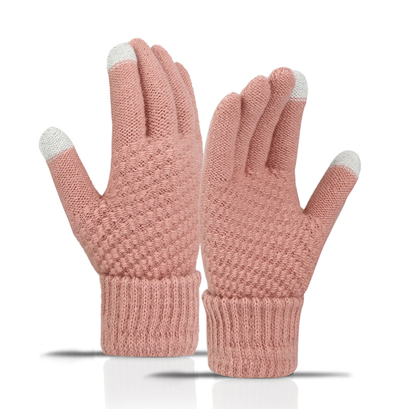 Winter Touch Screen Gloves Women Men Warm Stretch Knit Mittens Imitation Wool Full Finger Guantes Female Crochet Luvas Thicken: Red