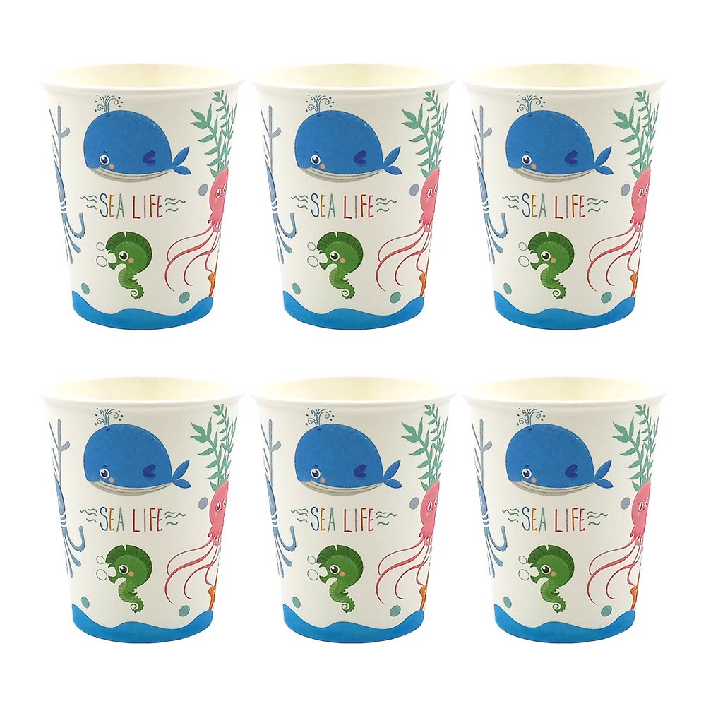6pcs Dessert Plate Dishes With Food Film For Kids Children Sea Life Marine Animal Fish Theme Party Supplies Disposable Tableware: 6pcs Cups
