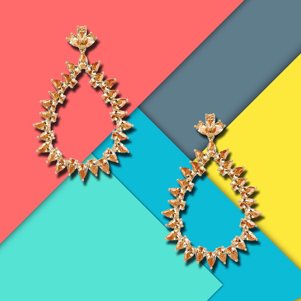 Luxus Bunten eis knacken zirkon Stein Ohrringe Kupfer Gold Regenbogen Schmuck Romantische Ohrtropfen Für Frauen Mädchen