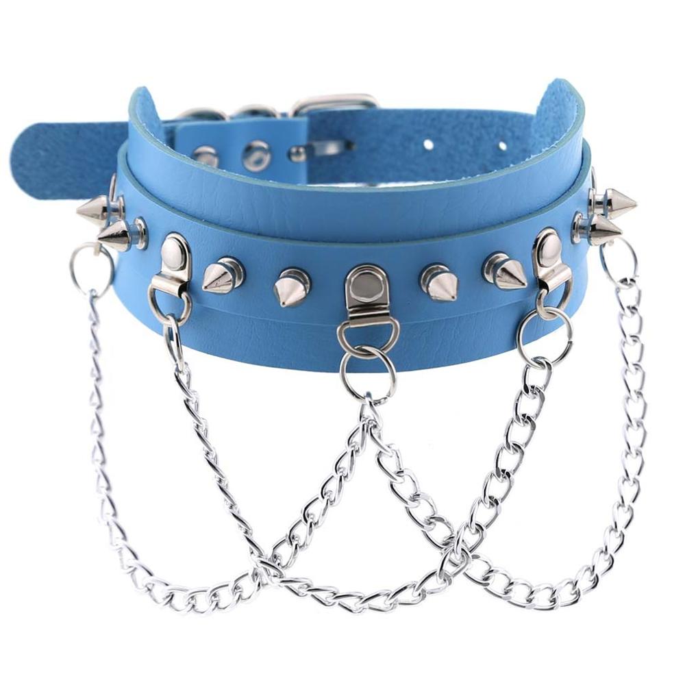 Punk Goth Choker Chain Studded Rivet Pu Leather Collar Spike Choker Necklace Chocker Cool Gothic Jewelry Accessories: light blue