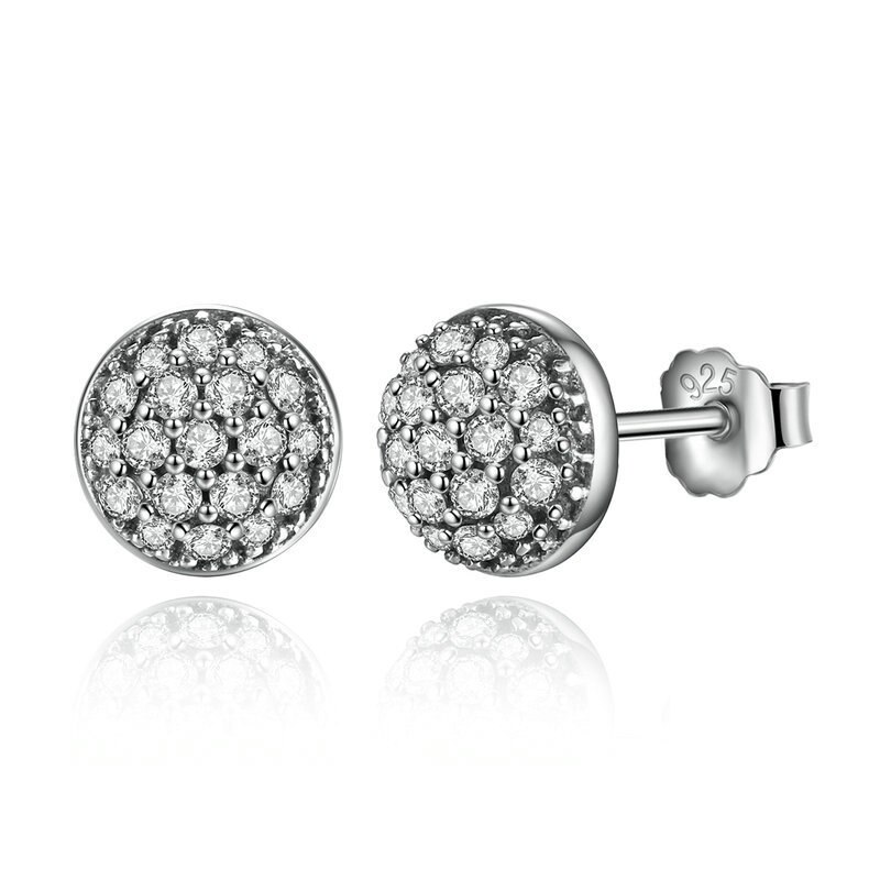 100% 925 Sterling Silver Classic Authentic Round Earrings Ladies Charm DIY Jewelry: 6013-1