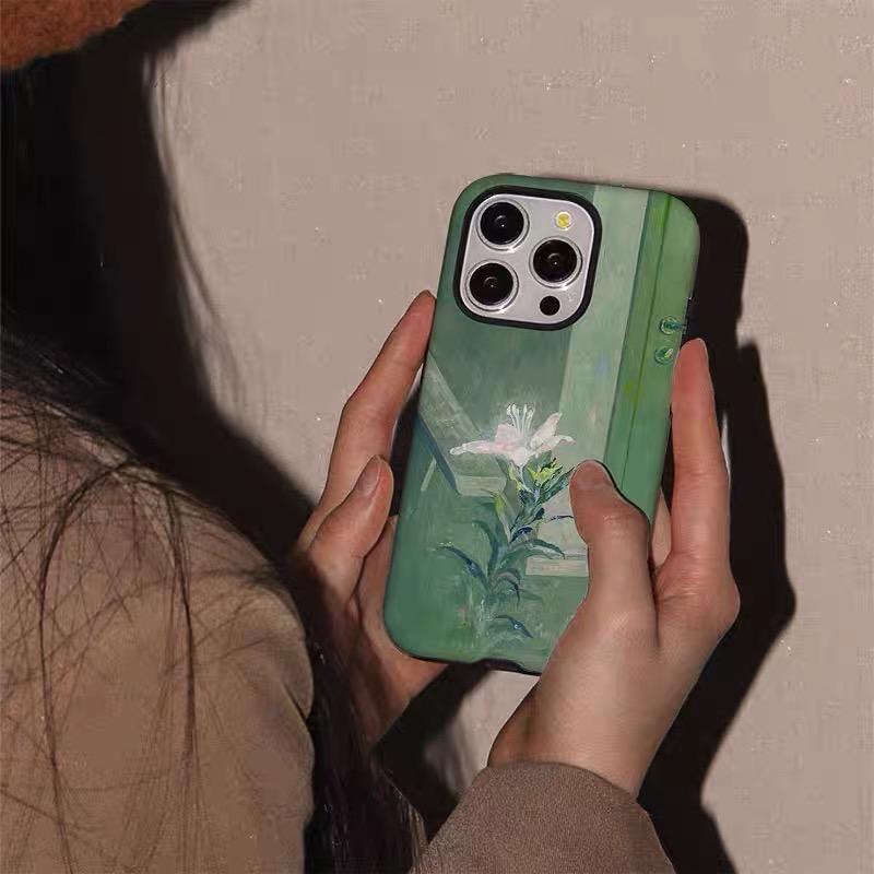 Custodia magnetica due in uno in acrilico tpu con fiori luminosi verdi per iphone 16 pro max 15 14 plus 13 12 mini 11 pro xr x