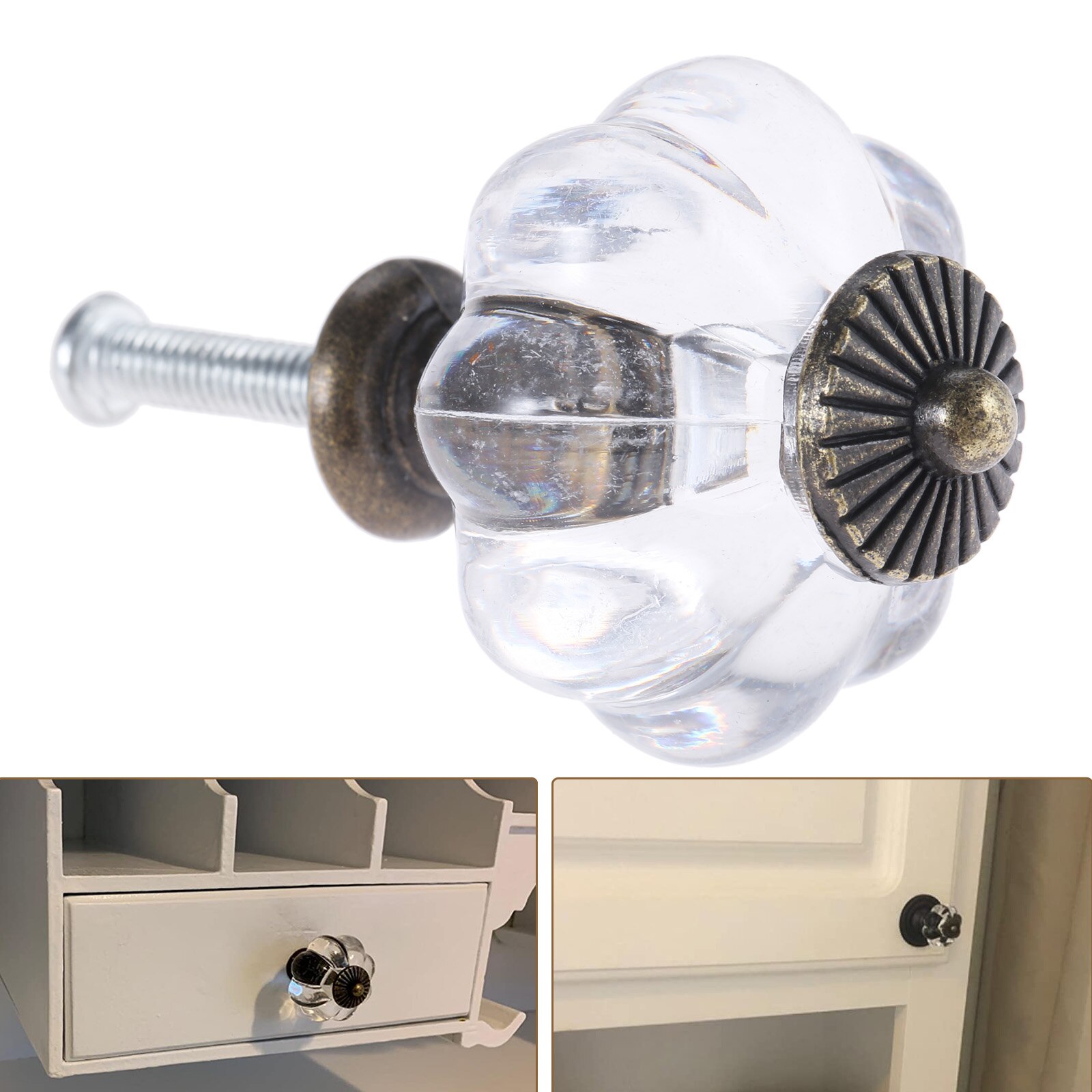 5 stk / sæt gennemsigtig græskar knop akryl + legeret klart håndtag krystal trækker skab skuffeindretning køkken kommode m / skrue 30 x 36mm