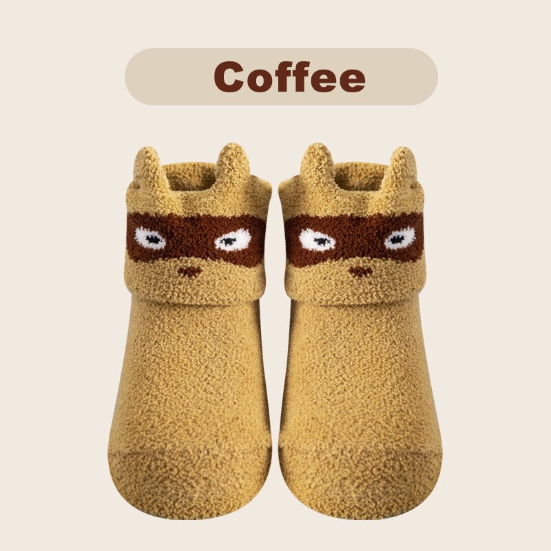Corail polaire bébé anti-dérapant chaussettes de sol automne hiver -né et épais chaussette -né bébé fille garçon infantile chaussettes d'intérieur: Coffee / XS 0-12 months