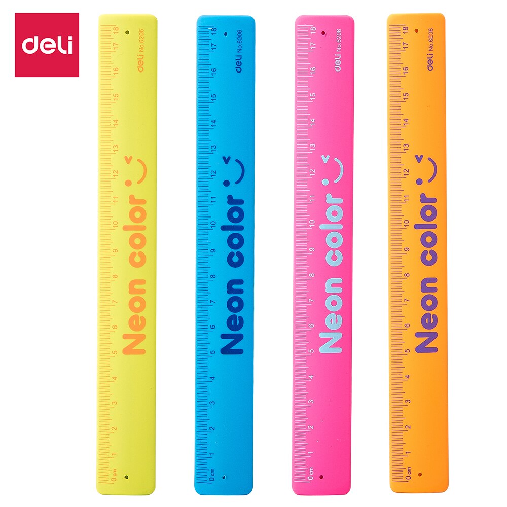 DELI-Regla de portátil 6206, Color aleatorio, 2 unidades/lote, colores fluorescentes, pulsera de silicona Slap, Escala de reglas escolares