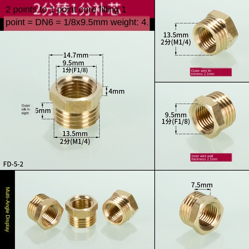 3/4 in to 1/2 in interne en externe draden direct 1 inch  to 3/4 in to 1/8 in to 1/4 in to 3/8 in draden: Fd-5-2