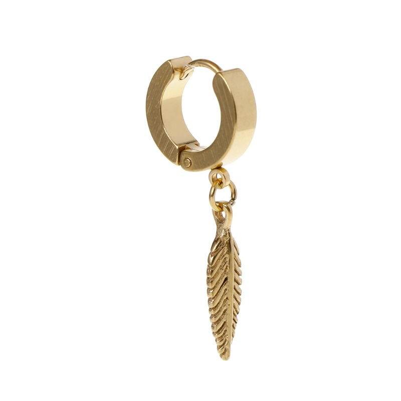 Boucles d'oreilles Punk en forme de plume pour hommes et femmes, 1 pièce, pendentif en acier titane, bijoux de décoration, breloques, masculin: Gold