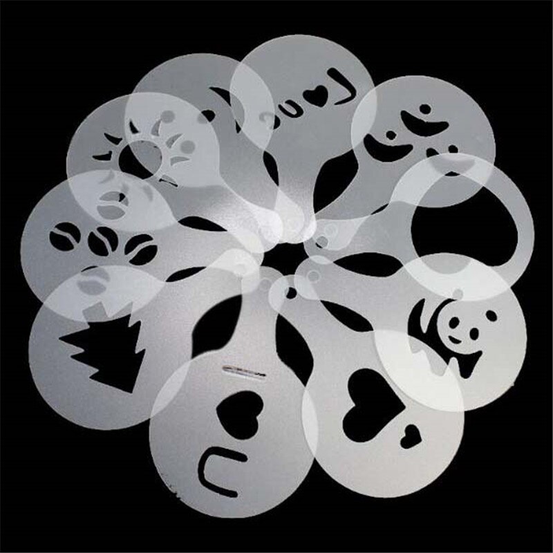 Moldes artísticos de café de 16 estilos, plantilla templada para café Barista capuchino, plantilla Strew Pad, herramientas de pulverización para plumero