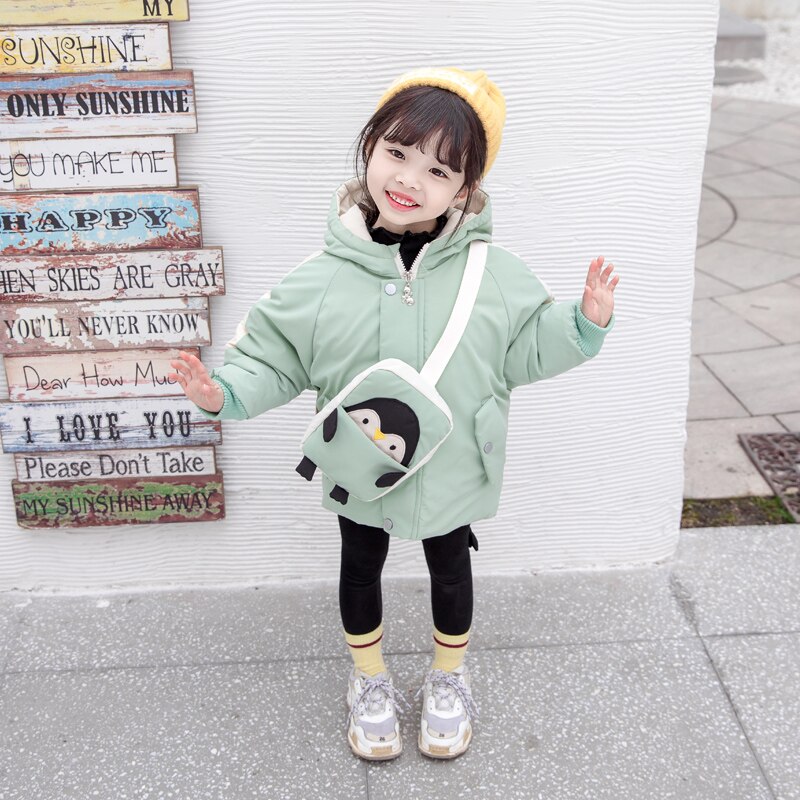 Winterjas voor babymeisjes, dikke, warme parka, 2-7 jaar oude pinguïnrugzak, katoenen jas, winterjas voor babymeisjes, winterkleding voor meisjes