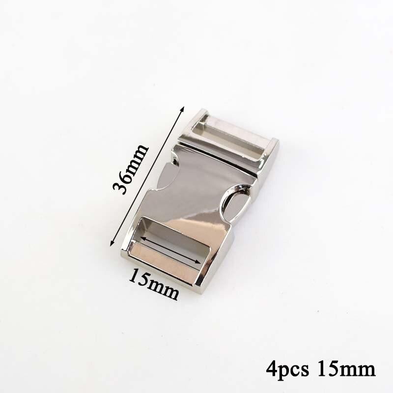 Meetee 2/4pcs 10-38mm Metal Side Release Curved Buckles for Paracord Bracelet Dog Collar Bags Belt Webbing Buckle Accessories: 4pcs 15mm silver