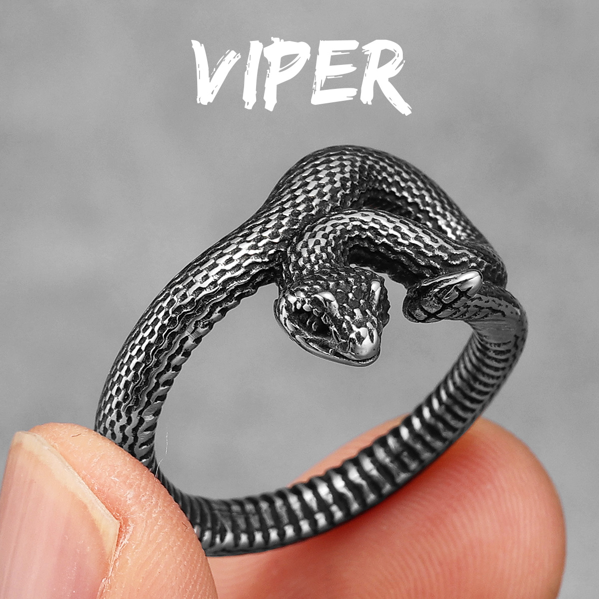 Anillos de acero inoxidable para hombre, Viper Animal, serpiente, Punk, para mujer, joyería de para motorista, de Halloween,: 9 / Blanco