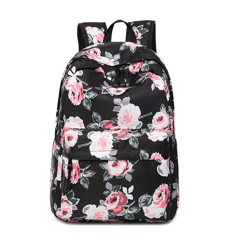 Meisjes Rugzak Bloem Printing School Rugzakken College School Tassen voor Tienermeisjes Boekentas Laptop Rugzak Travel Dagrugzak: Black