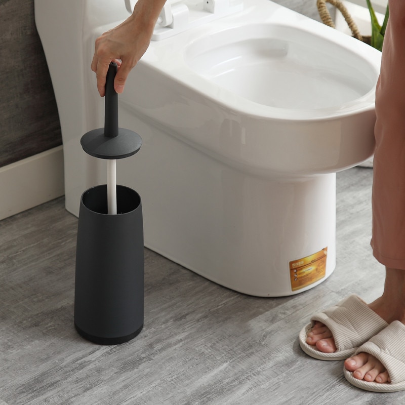 Cepillo de limpieza de inodoro sin ángulo muerto, conjunto de utensilios de baño de nailon a prueba de salpicaduras, negro, 360