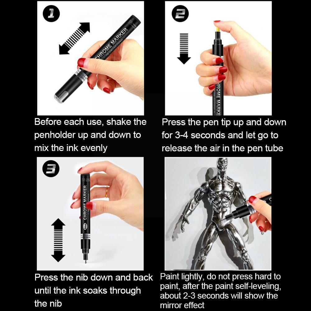 Mirror Pen Chrome-plated Marker Pen Reflective Paint Silver Highlight Liquid Plastic Marker Model Mirror Diy Electroplating D2L8