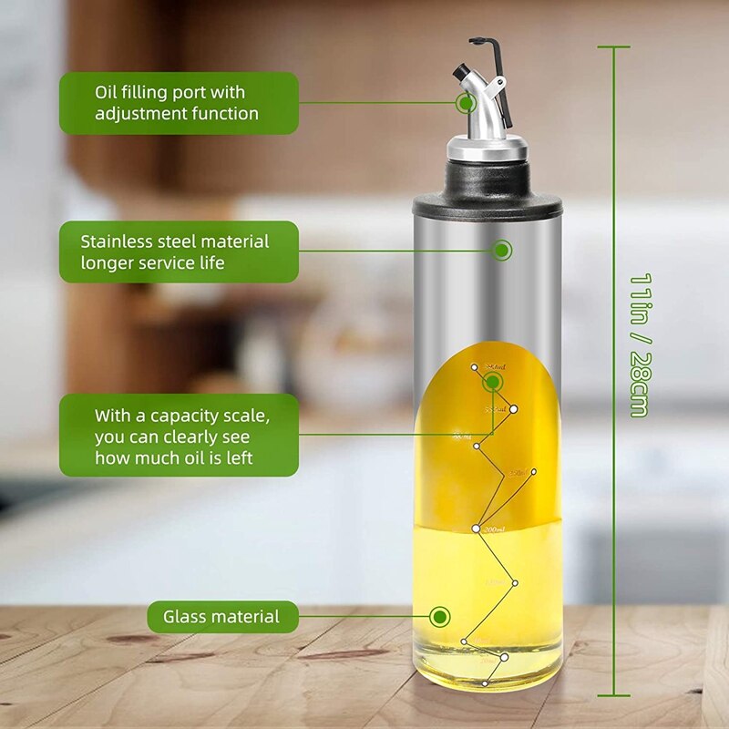 Glass Olive Oil Dispenser Bottle Capacity Oil Vinegar Cruet Clear Glass Dispenser Bottle Oil Container 22 Oz/650Ml