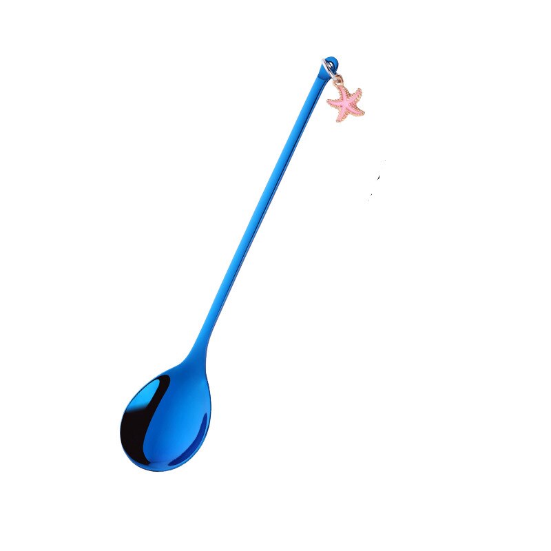 Bunte Edelstahl Kleine Kaffee Löffel Rühren Regenbogen Löffel Schöne Ohrring Abendessen Löffel Griff Teelöffel Küche Geschirr: blue / dinner spoon 18cm