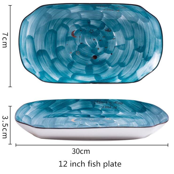 Nordic hand-painted starry sky ceramic Plate Set Kitchen Plate Ceramic Tableware Food Dishes Rice Salad Soup Noodles Bowl Dish