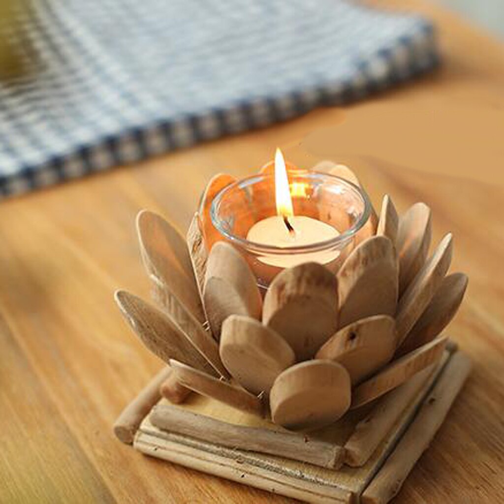 Lotus Candle Holder, Wooden Tealight Holders Handmade Ornaments Votive Holder