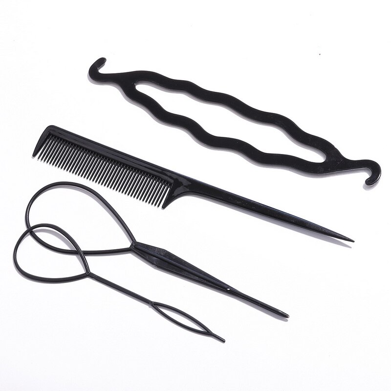Popular 1 Set Ponytail Creator Plastic Loop Styling Tools Black Topsy Pony Topsy Tail Clip Hair Braid Maker Styling Tool: black 4pcs