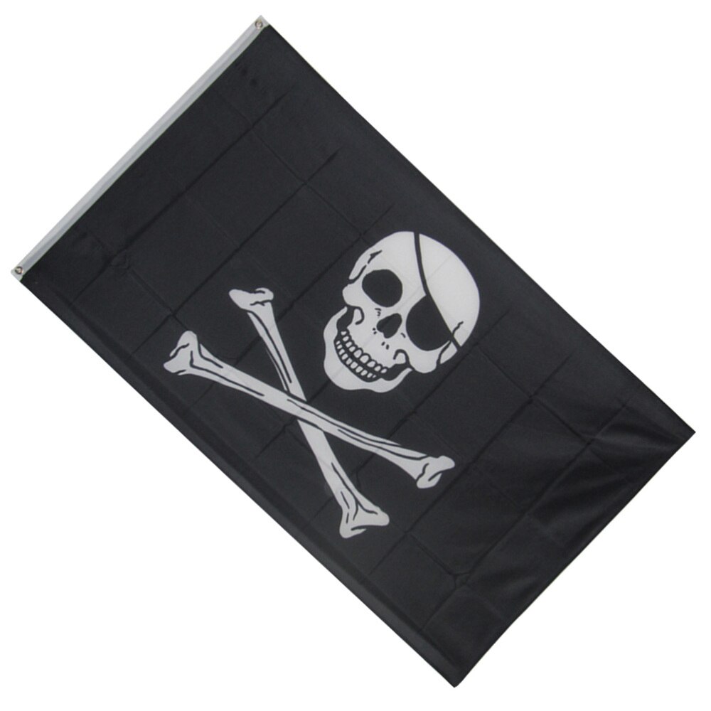 90x150cm Halloween Pirate Skull Flag Creepy Home Haunted House Decoration Black And White Pirate Flag Props For Cosplay
