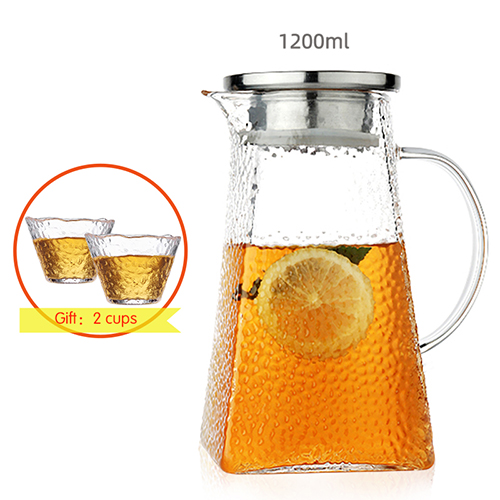 Glaskanna kallvattenflaska hamrad fyrkantig högtemperaturbeständighet uppvärmningsbar 1800ml 1500ml 1200ml 1000ml: 1200ml glas kanna
