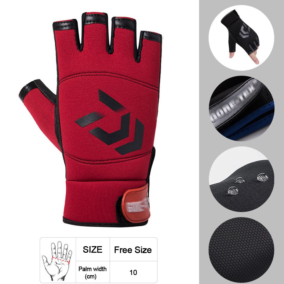 Männer Angeln Handschuhe Im Freien Nicht-slip Angeln Schutz Handschuhe Drei Finger Cut Sport Halbe Finger Handschuhe Angeln Wasserdicht: Type C Red