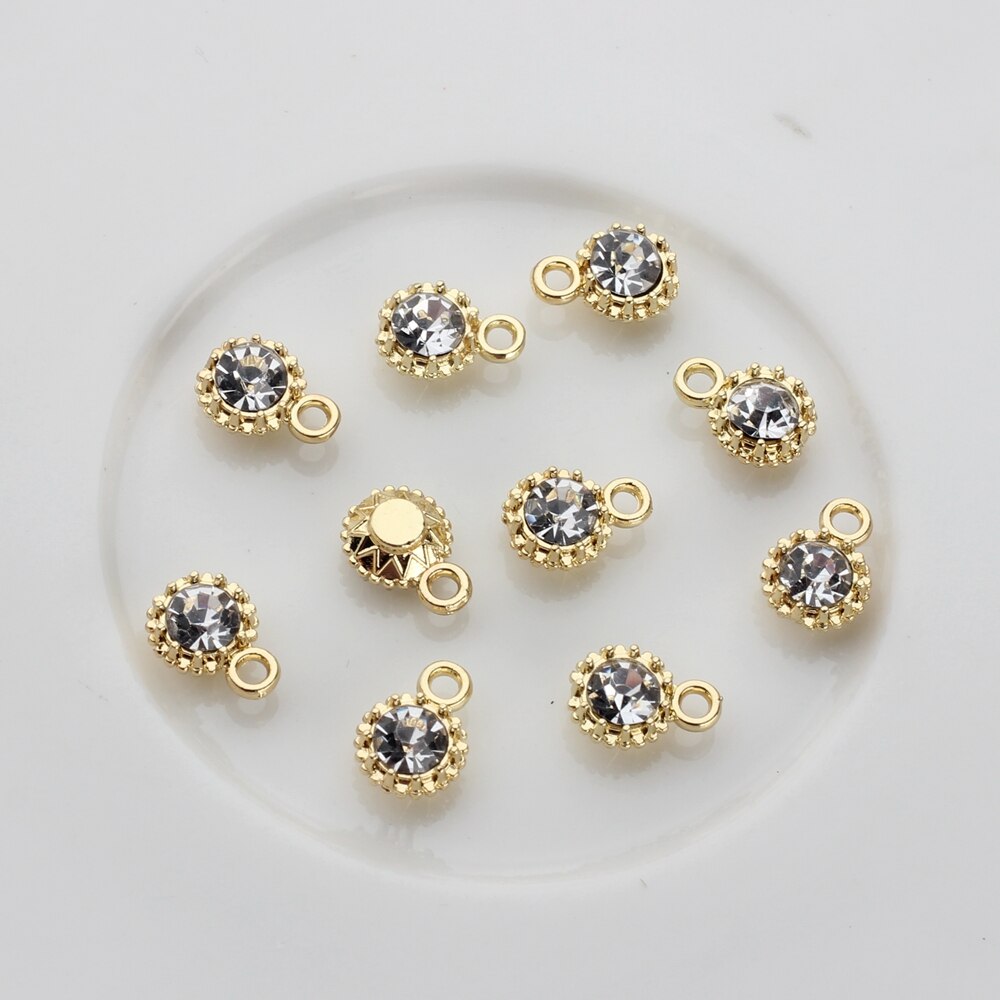 10 teile/los 6mm Gold Kupfer Strass Kristall Charms Anhänger Für DIY Schmuck Ohrringe Finden Zubehör