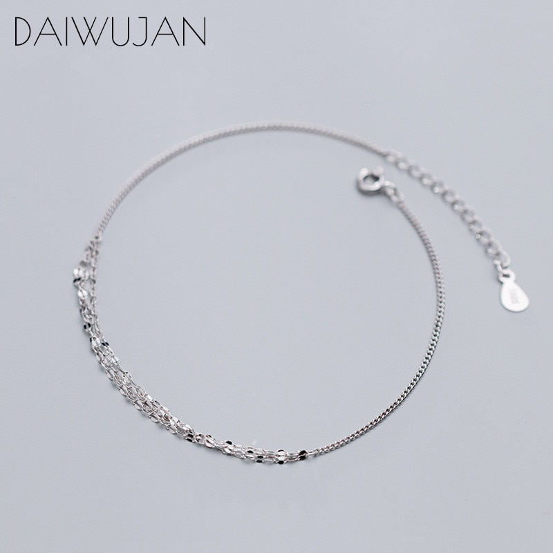 DAIWUJAN Ins 925 Sterling Silver Multilayer Geometric Sequin Charm Anklets Bracelets Fine Jewelry For Women Girls