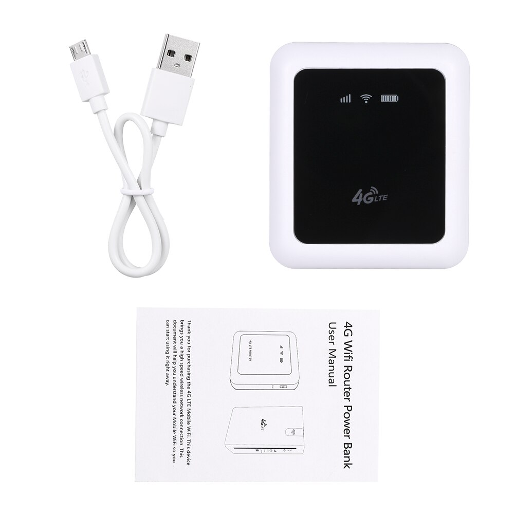 Portable Hotspot 4G Wireless Wifi Mobile Router FDD 100M With Power Bank(White)
