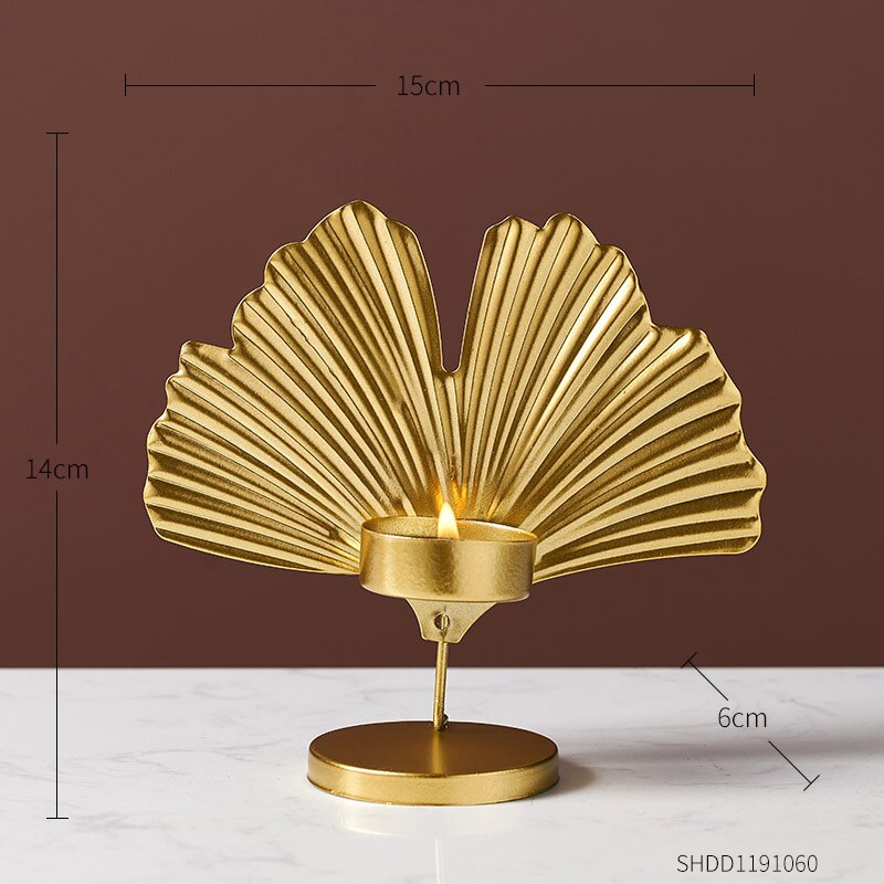 Nordic Thuis Decoratie Gouden Kandelaar Home Decor Tafel Centrum Kandelaar Marokkaanse Decor Moderne Metalen Kerst Middelpunt: Golden-ginkgo biloba