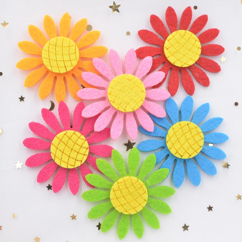 12Pcs 55Mm Geweven Gewatteerde Patches Zonnebloem Applicaties Voor Haar Boog Diy Craft Kleding Sticker Kaart Maken Kleuterschool Decor