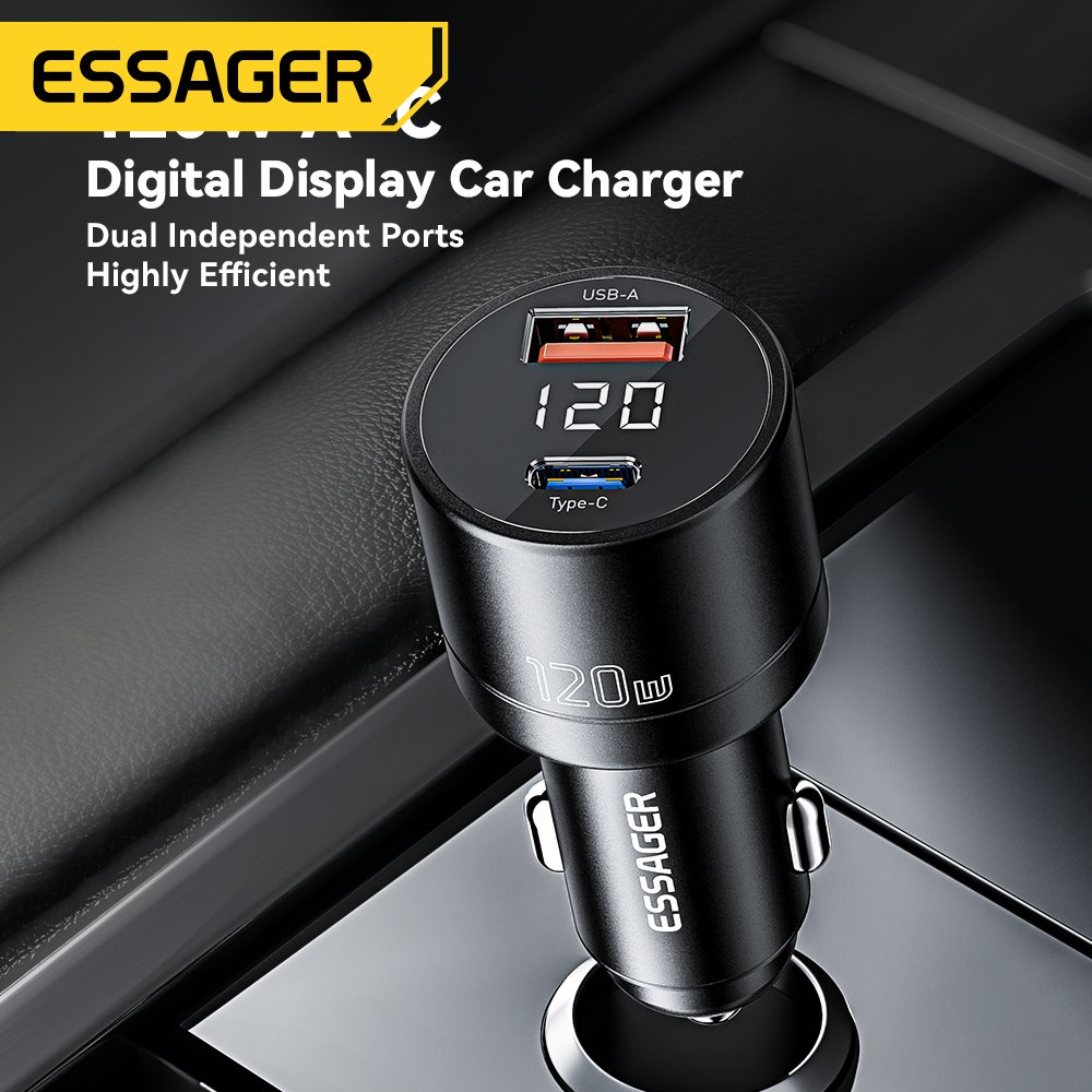 Cargador de coche Essager 120W PD cargador súper rápido para iPhone 15 14 13 Pro Xiaomi Samsuang cargador USB tipo C carga de teléfono portátil