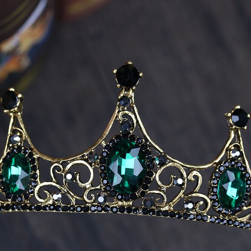 Vintage barok grøn krystal små tiaras de noiva hår smykker retro brude krone hovedstykke bryllup hår tilbehør til kvinder