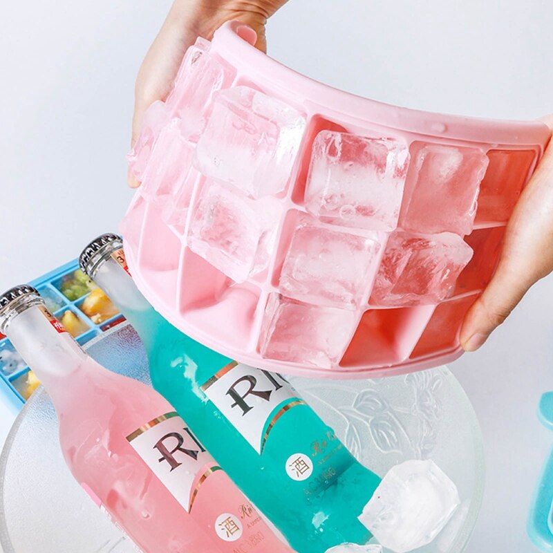 Grids Silicone Ice Cube Mold Fresh Food Fruit Large Ice Tray Moulds With Lids For Ice Party Whiskey Cocktail Cold Drink