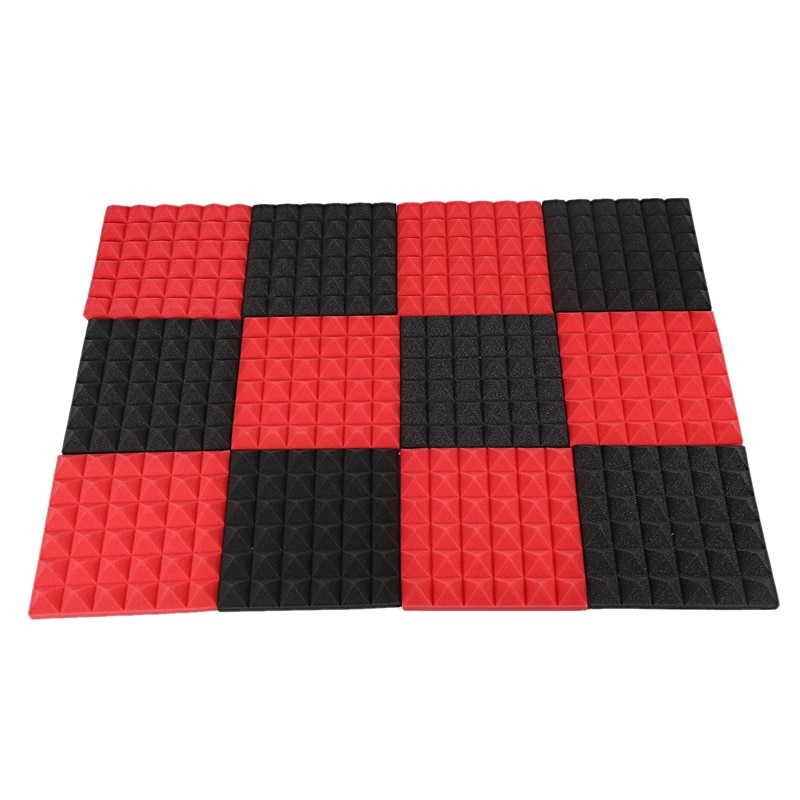 Charcoal Acoustic Foam Tiles Soundproofing Foam Panels Studio Sound Padding 2 x 10 x 10 Inch(Black+Red): Default Title