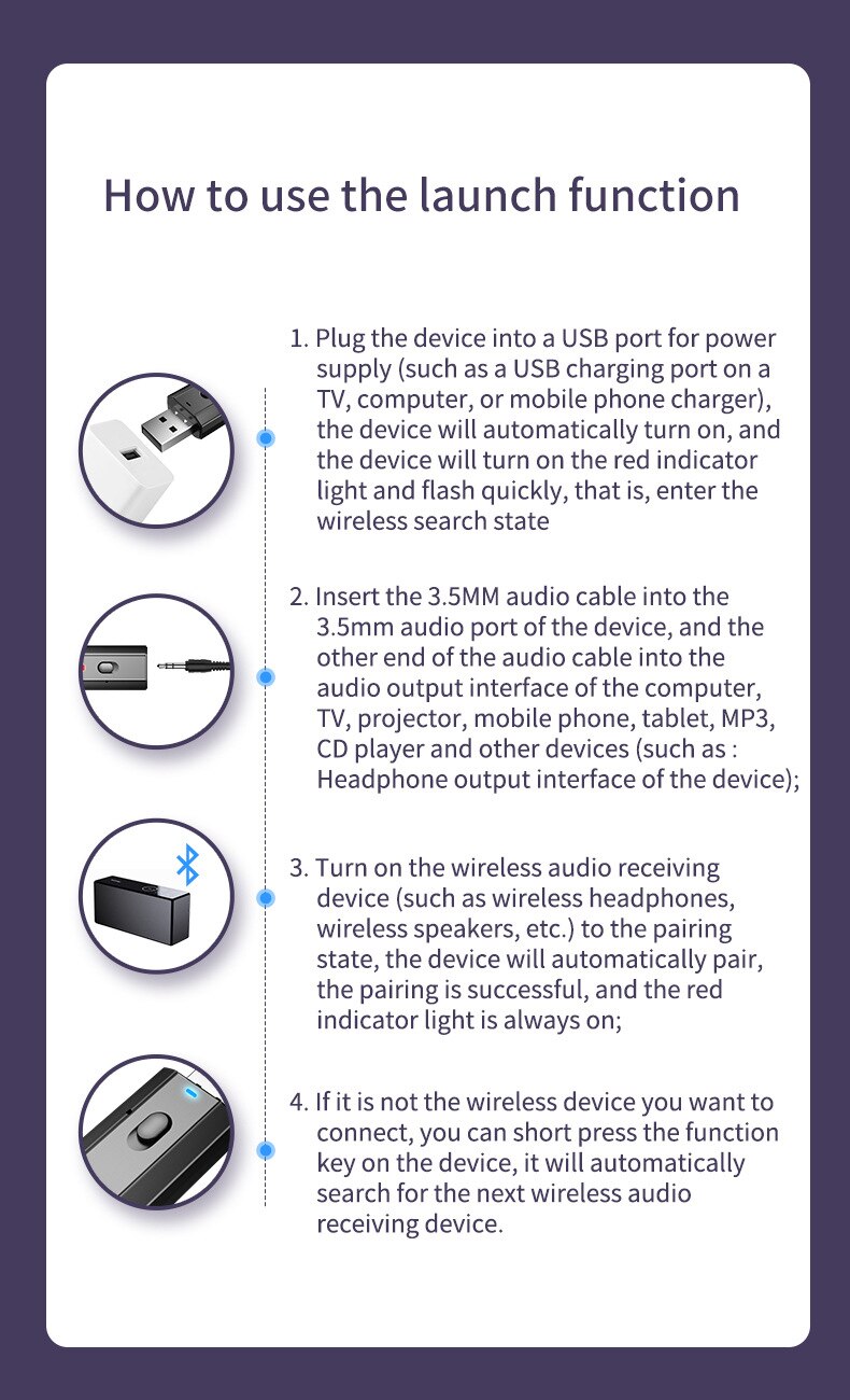 Usb Bluetooth 5.0 Audio-ontvanger Zender 4 In 1 Mini 3.5Mm Jack Aux Rca Stereo Muziek Draadloze Adapter Voor tv Auto Pc Apater